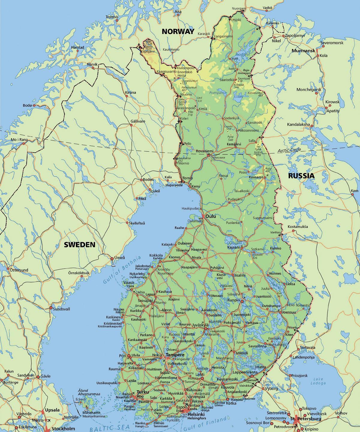 Žemėlapis poliarinio rato Suomija