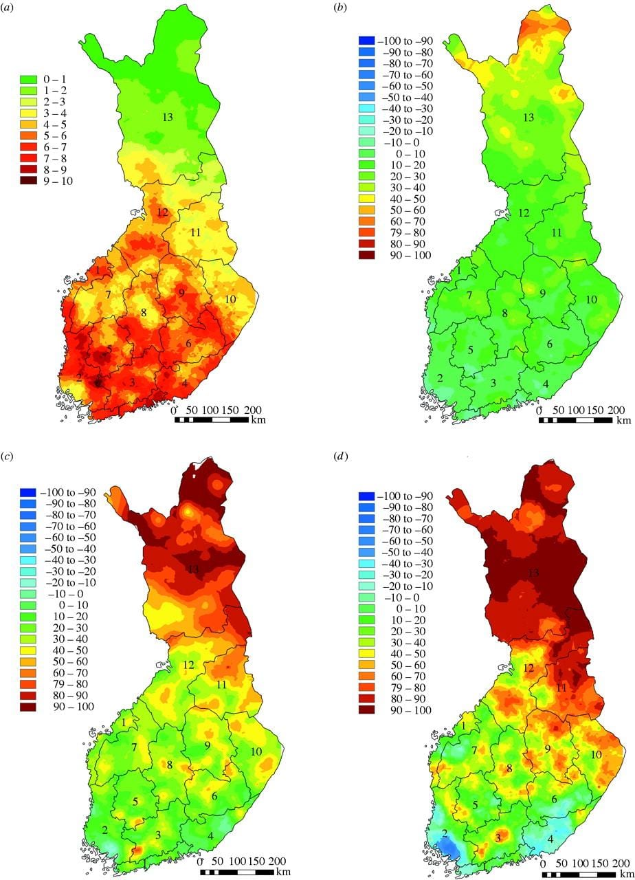 Žemėlapis Suomijos klimato