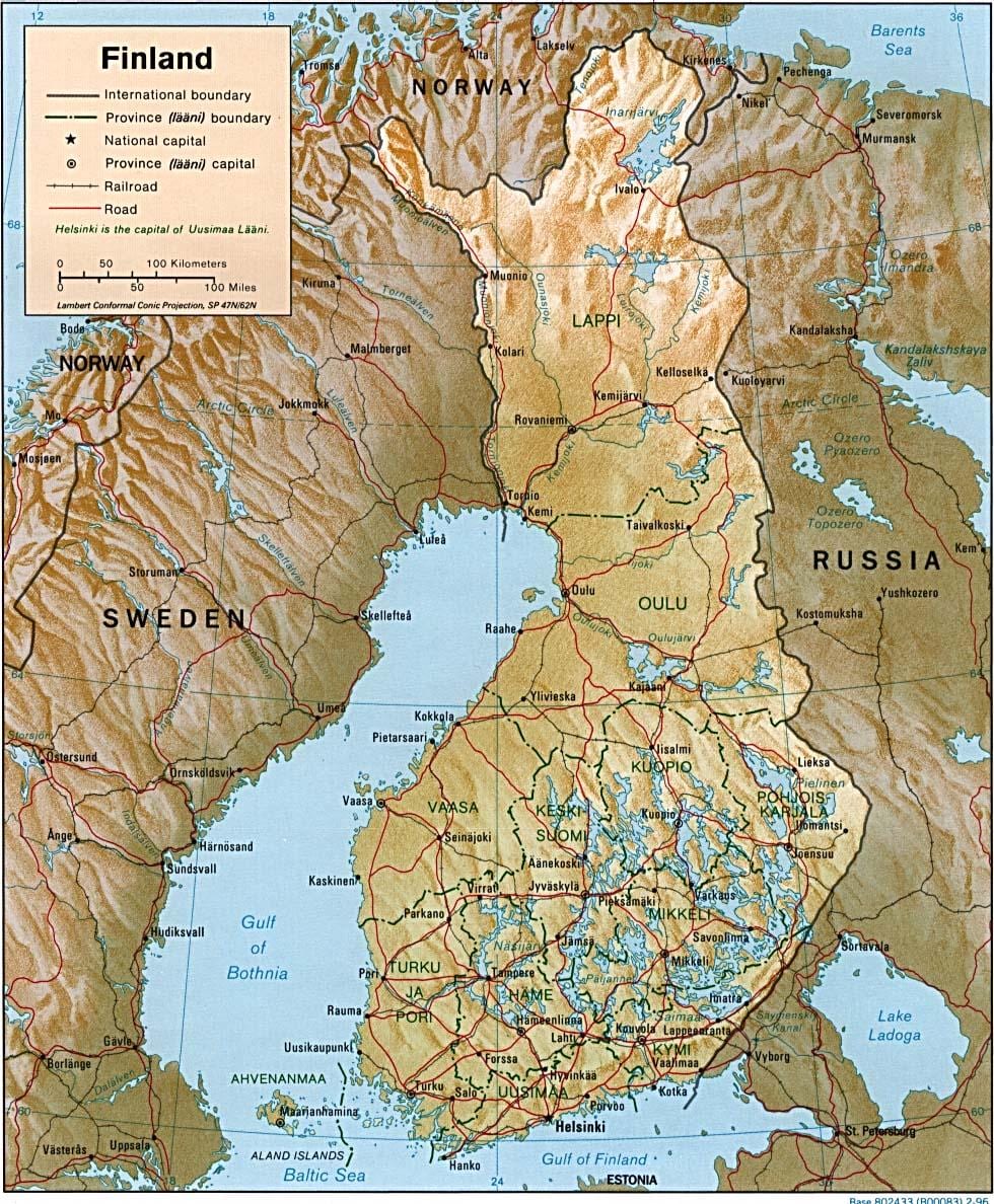 Žemėlapis Suomija topografinis