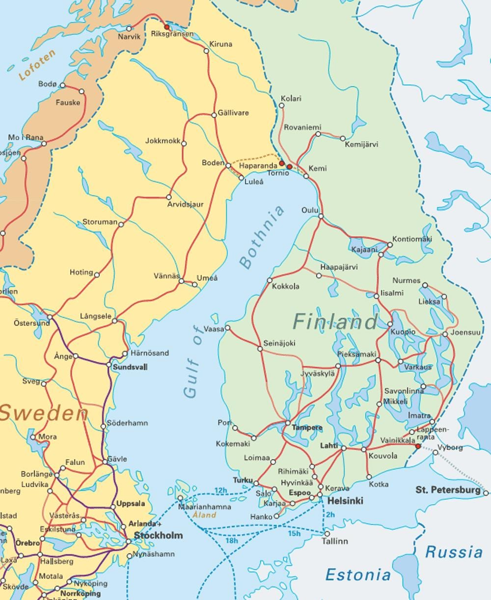 Suomija traukinių žemėlapis