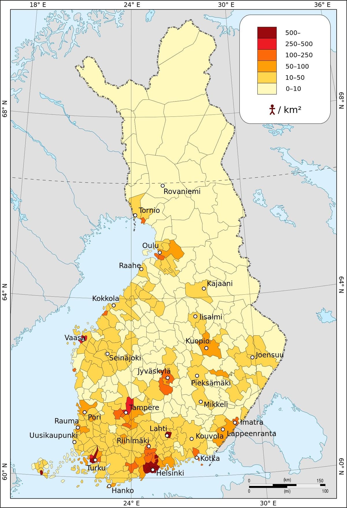 Suomijos gyventojų tankumo žemėlapis